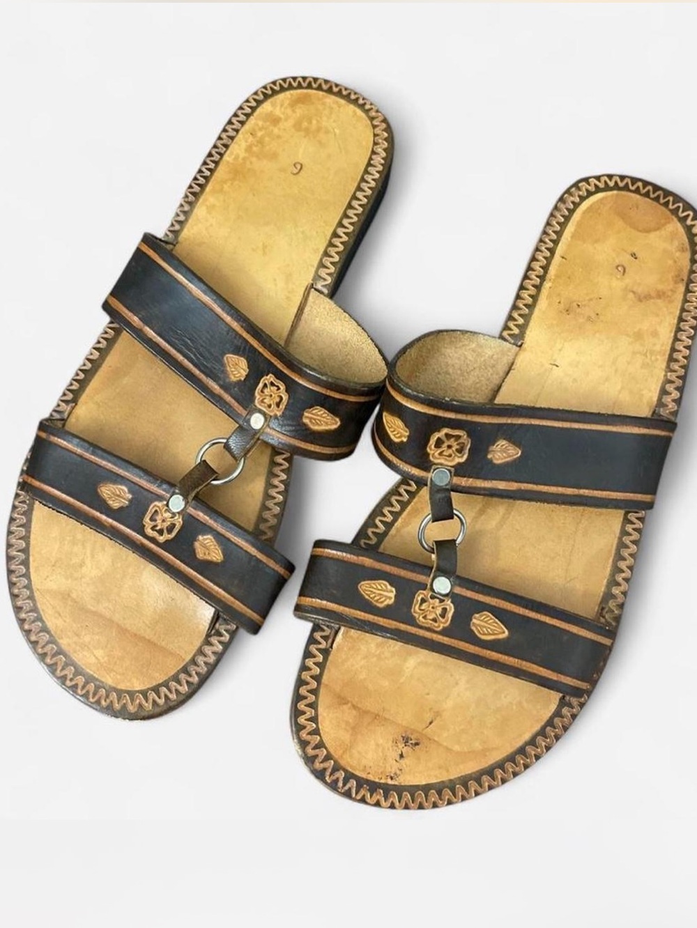 Leather hand tooled sandals